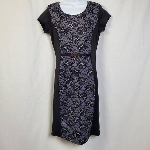 No Brand Dresses & Skirts - Andrea Missy Black Lace Panel Sheath Dress Size M Cap Sleeve Fitted Work Cocktai